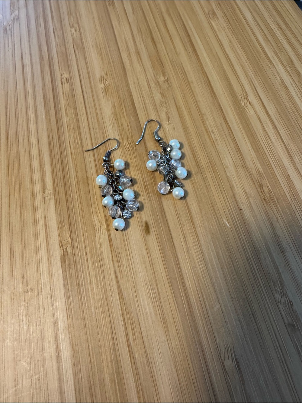 Faux Pearl & Crystal Cluster Drop Earrings